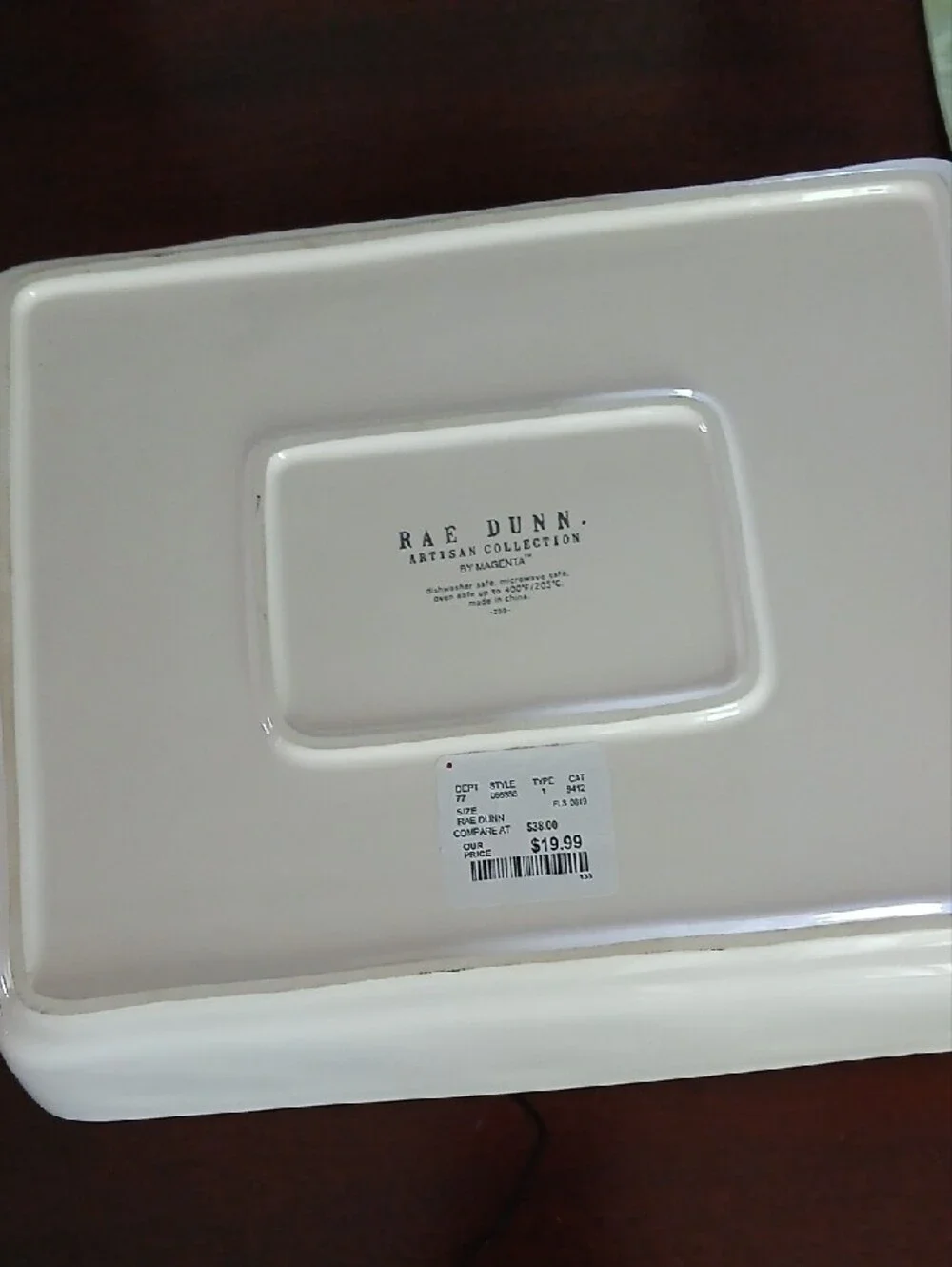 Rae Dunn White Ceramic Dish with Black Cauldron and Green Accents